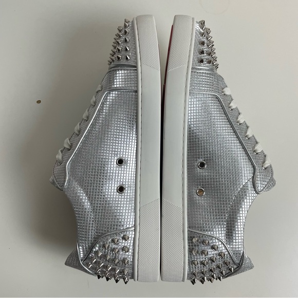 Christian Louboutin Low Sneaker Vieira 2 Spike Men 45.5 Silver Glittered Leather - Picture 9 of 15